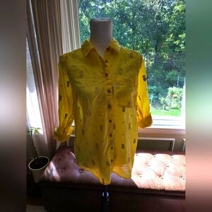 NWT, Anthropologie, Maeve, Yellow Pineapple, Button down, Size 8